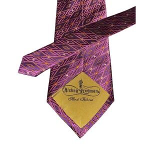 Hickey Freeman Silk Neck Tie Men's Pink Abstract Geometric Made In USA Diamond